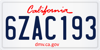 CA license plate 6ZAC193