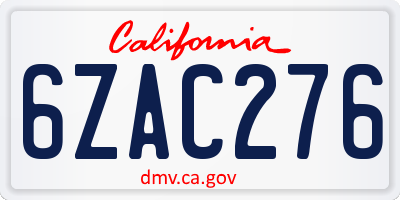 CA license plate 6ZAC276