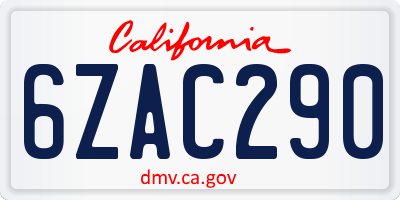 CA license plate 6ZAC290