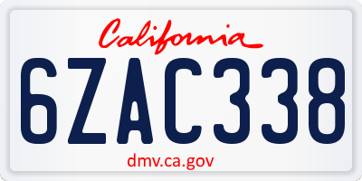 CA license plate 6ZAC338