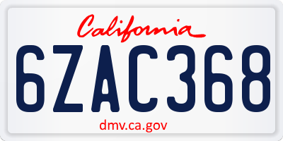 CA license plate 6ZAC368
