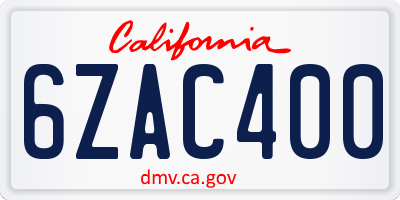 CA license plate 6ZAC400