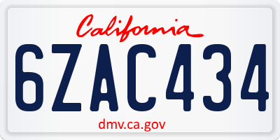 CA license plate 6ZAC434