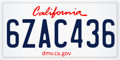 CA license plate 6ZAC436