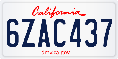 CA license plate 6ZAC437