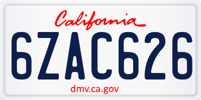CA license plate 6ZAC626