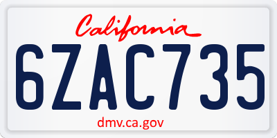 CA license plate 6ZAC735