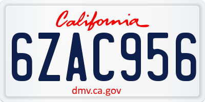 CA license plate 6ZAC956