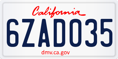 CA license plate 6ZAD035