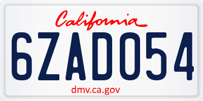CA license plate 6ZAD054