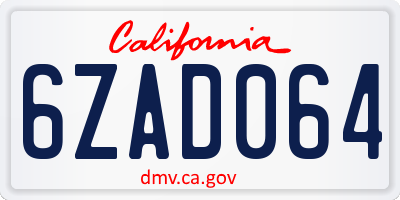 CA license plate 6ZAD064