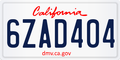 CA license plate 6ZAD404