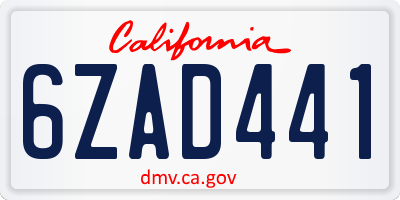 CA license plate 6ZAD441