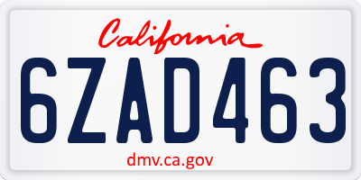 CA license plate 6ZAD463
