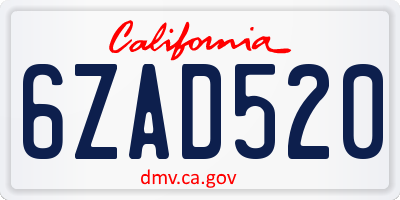 CA license plate 6ZAD520