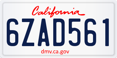 CA license plate 6ZAD561
