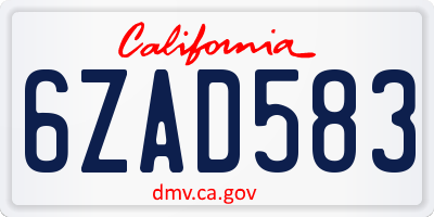 CA license plate 6ZAD583