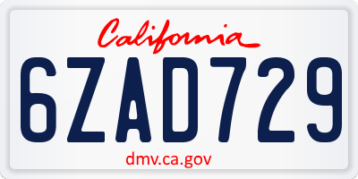 CA license plate 6ZAD729