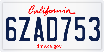 CA license plate 6ZAD753