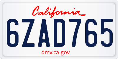 CA license plate 6ZAD765