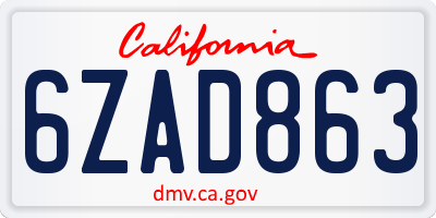 CA license plate 6ZAD863