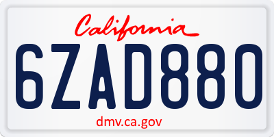 CA license plate 6ZAD880