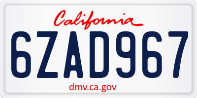 CA license plate 6ZAD967