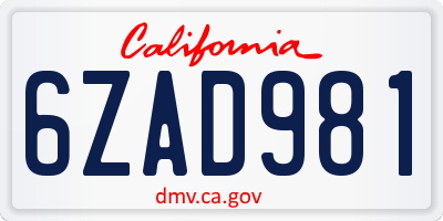 CA license plate 6ZAD981