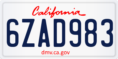 CA license plate 6ZAD983