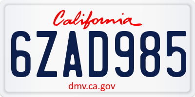 CA license plate 6ZAD985