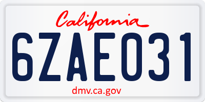 CA license plate 6ZAE031