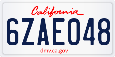 CA license plate 6ZAE048