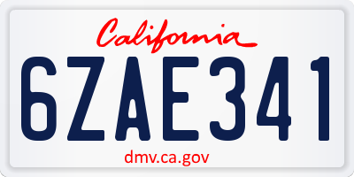 CA license plate 6ZAE341