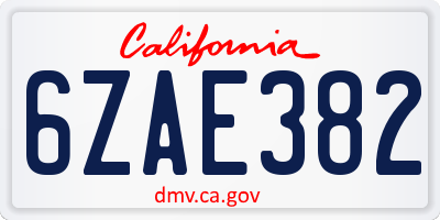 CA license plate 6ZAE382