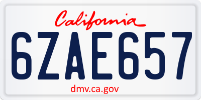 CA license plate 6ZAE657