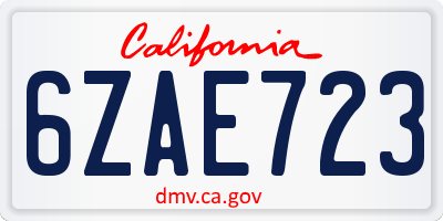 CA license plate 6ZAE723