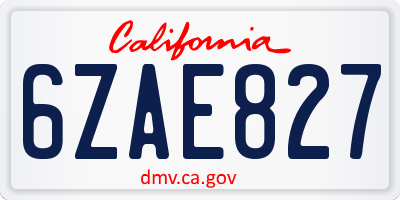 CA license plate 6ZAE827