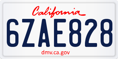 CA license plate 6ZAE828