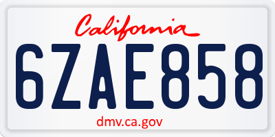 CA license plate 6ZAE858