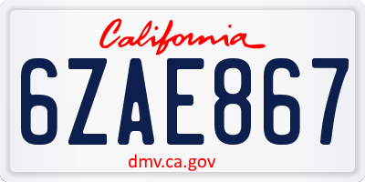 CA license plate 6ZAE867
