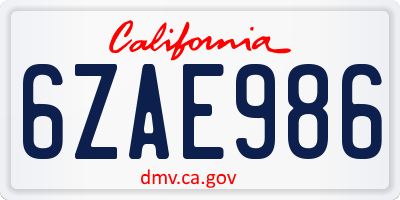 CA license plate 6ZAE986