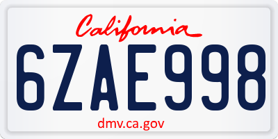 CA license plate 6ZAE998