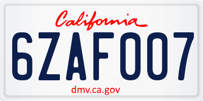 CA license plate 6ZAF007