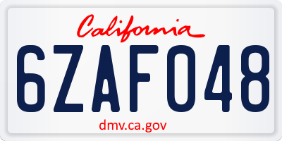 CA license plate 6ZAF048