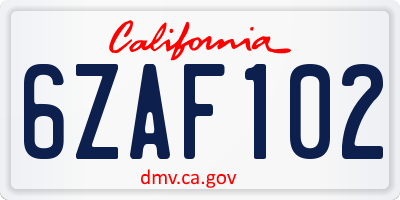 CA license plate 6ZAF102