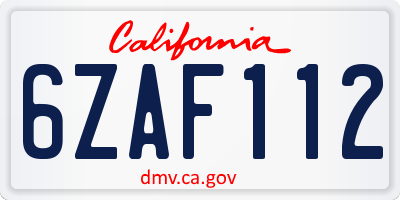 CA license plate 6ZAF112