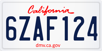 CA license plate 6ZAF124