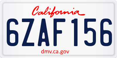 CA license plate 6ZAF156