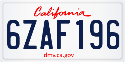 CA license plate 6ZAF196