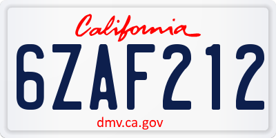CA license plate 6ZAF212